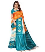 green printed art silk saree with blouse