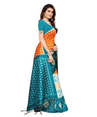 green printed art silk saree with blouse 3
