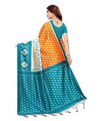 green printed art silk saree with blouse 4