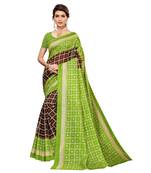 brown printed art silk saree with blouse