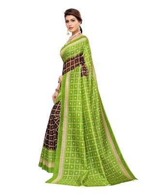 brown printed art silk saree with blouse 2