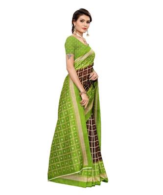 brown printed art silk saree with blouse 3