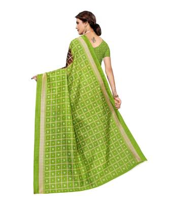 brown printed art silk saree with blouse 4