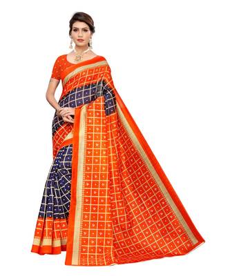 Purple printed art silk saree with blouse 1