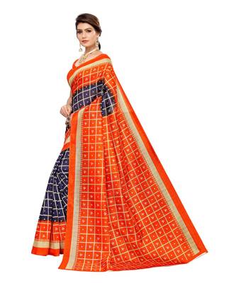 Purple printed art silk saree with blouse 2