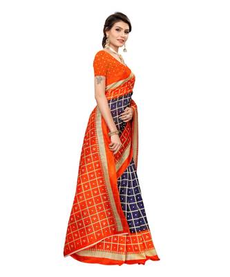 Purple printed art silk saree with blouse 3