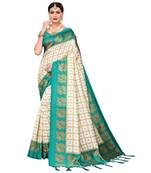 blue printed art silk saree with blouse