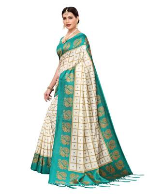 blue printed art silk saree with blouse 2
