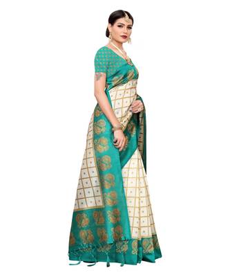 blue printed art silk saree with blouse 3