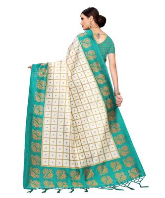 blue printed art silk saree with blouse 4