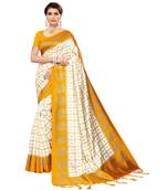 Yellow printed art silk saree with blouse