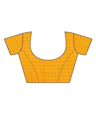 Yellow printed art silk saree with blouse 5