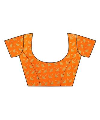 orange printed art silk saree with blouse 5