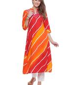Red printed rayon kurtas-and-kurtis