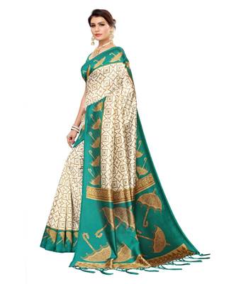 blue printed art silk saree with blouse 2