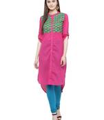 Geroo Jaipur Pink Hand Embroidered Straight Cotton Kurta