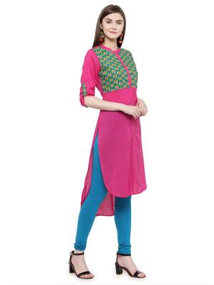   Pink Hand Embroidered Straight Cotton Kurta 2