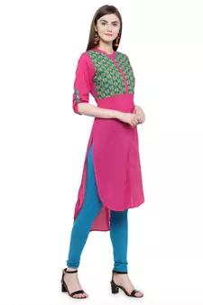   Pink Hand Embroidered Straight Cotton Kurta
