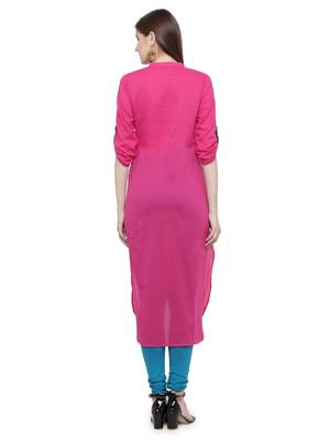   Pink Hand Embroidered Straight Cotton Kurta 4