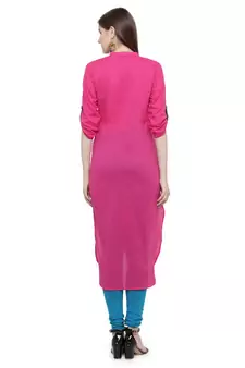   Pink Hand Embroidered Straight Cotton Kurta