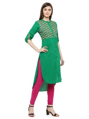   Green Hand Embroidered Straight Cotton Kurta 2