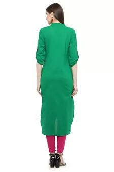   Green Hand Embroidered Straight Cotton Kurta