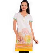 White printed cotton kurtas-and-kurtis