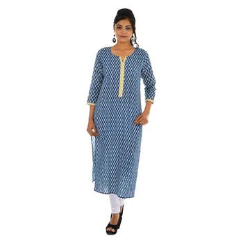   Blue printed cotton kurtas and kurtis 1