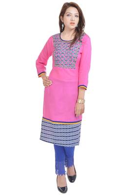   Pink printed cotton kurtas and kurtis 1