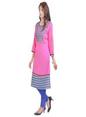   Pink printed cotton kurtas and kurtis 4