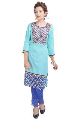 Blue printed cotton kurtas-and-kurtis 1