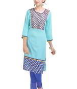 Blue printed cotton kurtas-and-kurtis