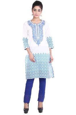   White embroidered cotton kurtas and kurtis 1