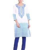 Geroo Jaipur White embroidered cotton kurtas-and-kurtis