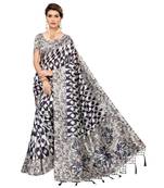 blue printed art silk saree with blouse