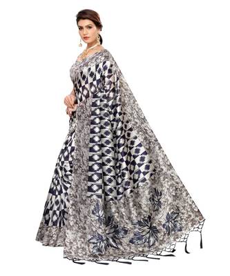 blue printed art silk saree with blouse 2