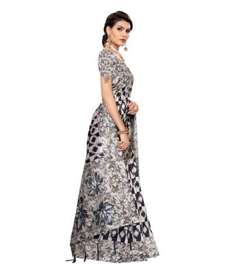 blue printed art silk saree with blouse 3