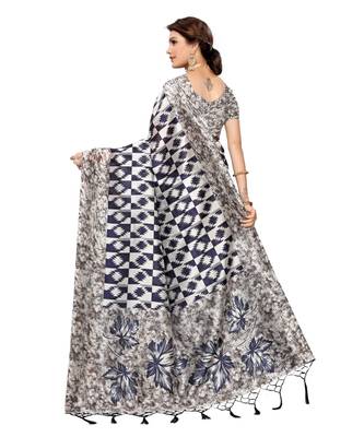 blue printed art silk saree with blouse 4