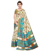 green printed art silk saree with blouse