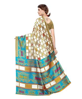 green printed art silk saree with blouse 4