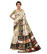 White printed art silk saree with blouse