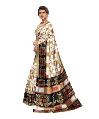 White printed art silk saree with blouse 2
