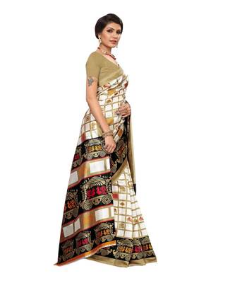 White printed art silk saree with blouse 3