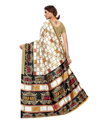 White printed art silk saree with blouse 4