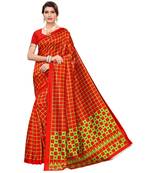 Red printed art silk saree with blouse