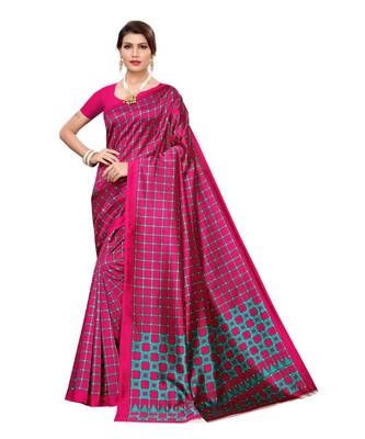 wine printed art silk saree with blouse 1