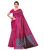 wine printed art silk saree with blouse