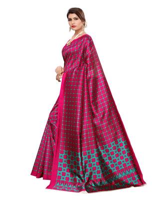 wine printed art silk saree with blouse 2