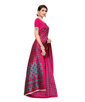wine printed art silk saree with blouse 3