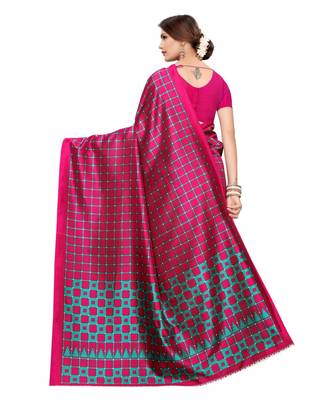 wine printed art silk saree with blouse 4